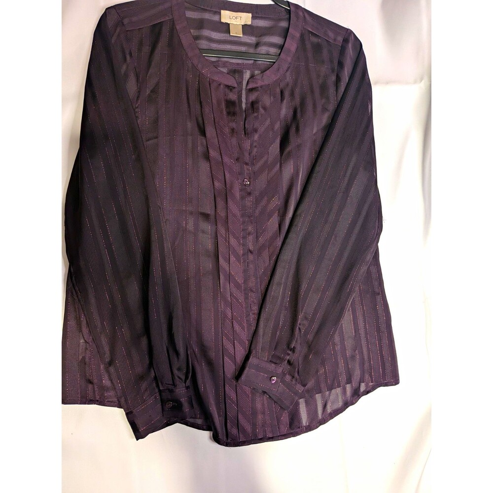 LOFT Women’s S Purple Striped Long Sleeve Button-Front Blouse